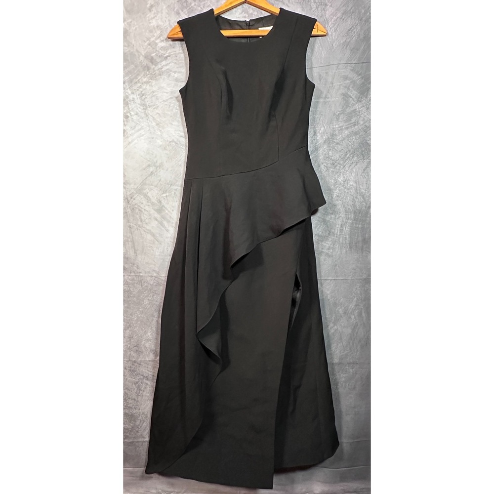 Darling Diva Maxi Dress Womens L Black Asymmetric Ruffle Slit Sleeveless Party